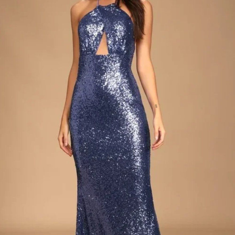 Lulus Periwinkle Sequin Halter Mermaid Maxi Dress - Size S